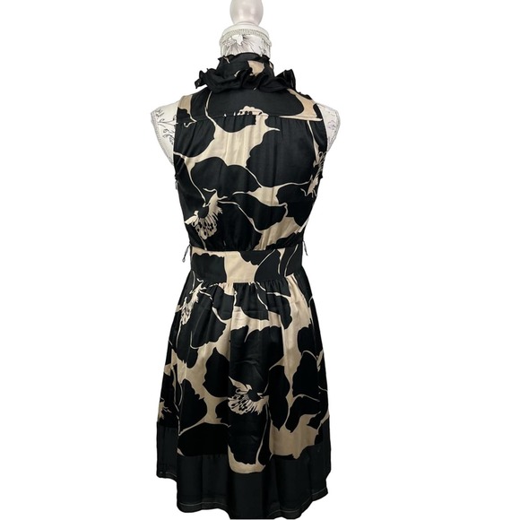 White House Black Market Size 2 Ruffle Halter Cocktail Floral Satin Dress. - Picture 2 of 5